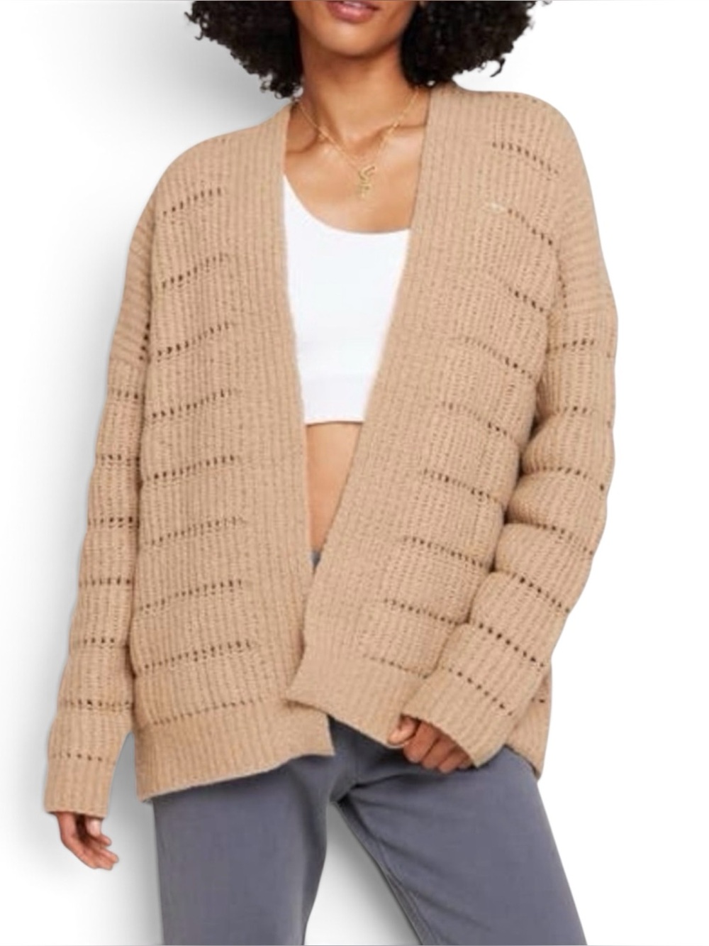 NEW Spiritual Gangster Cassey Wool Blend Open Crochet Cardigan Oatmeal Small